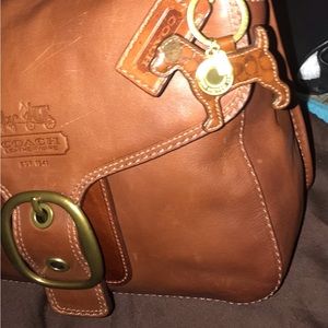 Vintage Coach Tattersall RARE brown leather with charms & dust cover. Pristine
